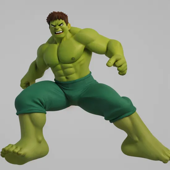 Hulk, Green background, (flat shading:1.2), (minimalist:1.4), 