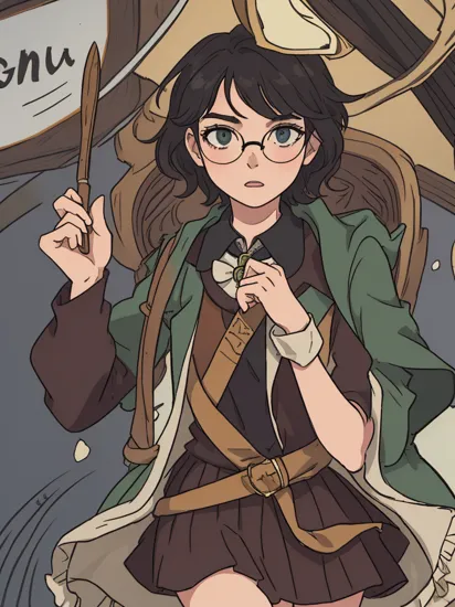 AS-YoungV2, age 20, 1girl, Harry Potter as a teen, genderswap \(mtf\), 1girl, GS-Girlish, short hair, messy hair, black hair, green eyes, round eyewear, black-framed eyewear
, 20 years old, hogwarts robes, harry potter \(series\), 
, masterpiece, best quality, highly detailed
, RAW photo, high detail, film grain, masterpiece, realistic, solo
