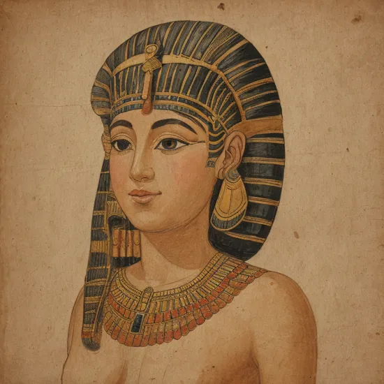  ancientegypt, old egyptian drawing of beautiful Cleopatra, gorgeous portrait, gold, on papyrus paper with cracks and creases, ancient, 2d, perfect composition, masterpiece
