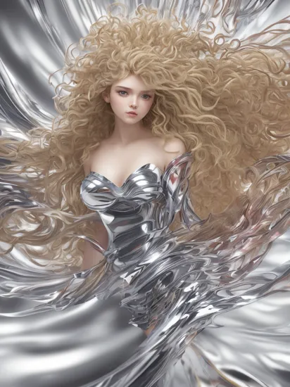 (dynamic pose:1.2),(dynamic camera),cute mythological skinny slim young goddess,(long blonde curly hair:1.3),(look to camera),(posing for photoshoot:1.2), godrays,(wind floating colorful swirl from (chrome strips) on abstract volumetric background:1.3), in the style of intimacy, dreamscape portraiture,  solarization, shiny kitsch pop art, solarization effect, reflections and mirroring, photobash, (composition centering, conceptual photography), , (natural colors, correct white balance, color correction, dehaze,clarity)
