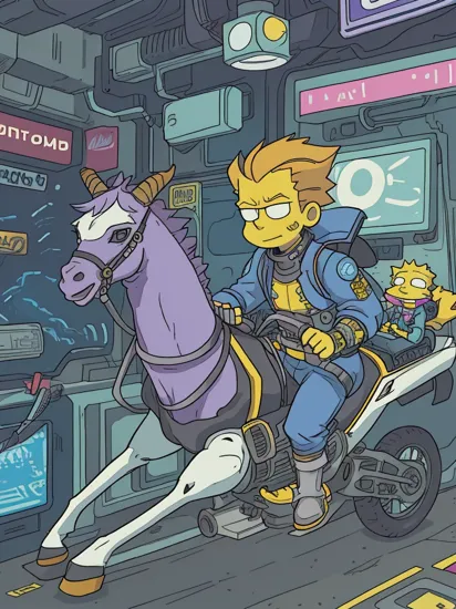 Bart Simpson riding a goat,  in futuristic outfit,  cyberpunk world,  full body,  cybernetic enhanced,  cinematic,  ultra detailed,  intricate,  professional,  photorealistic,  photographic,  realistic,  realism,  35mm film,  dslr, ,  cyberpunk style,  cyborg style, Movie Still, Film Still