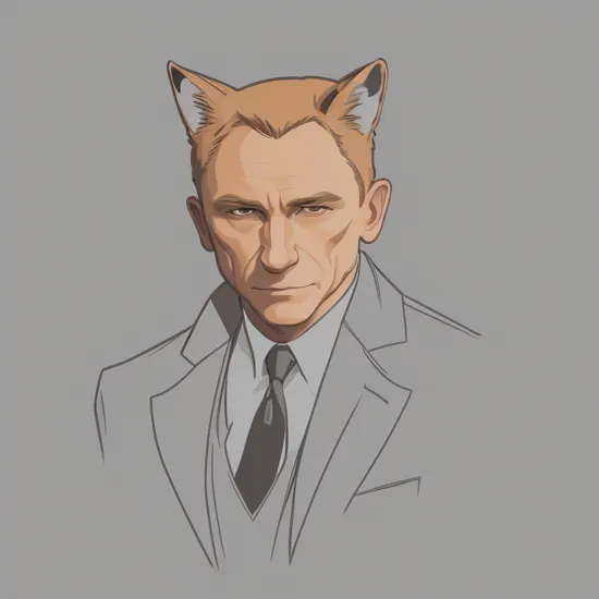 james bond as a (fox:1.1) animal   (solid outline:1.3) masterpiece drawing illustration 1boy circle art smokes background
