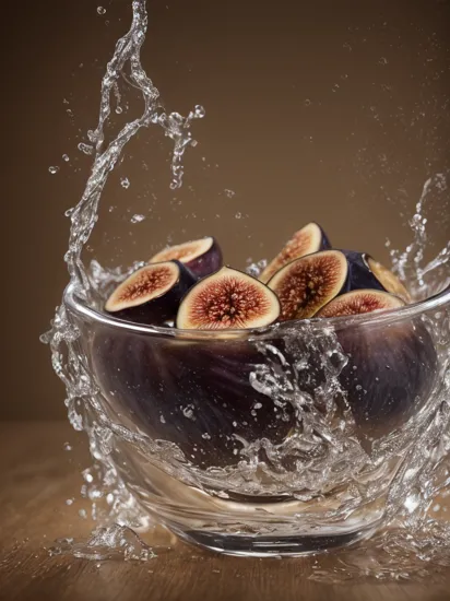 ((( Food Photography,))), ((Impressive)), ((Astounding)), ((Elegant)), ((Enchanting)), ((8K)), ((4K)), a wooden bowl filled with figs of different colour gradients placed on top of a table, a fig cut in to two pieces is tossed in the middle of water splashes, a still life by Jean-Pierre Norblin de La Gourdaine, featured on cg society, art photography, photo taken with ektachrome, photo taken with nikon d750, macro photography, water splashes, , photograph, Picture, Photo, Image, studio lighting, Photography lighting, Controlled light, Controlled illumination, f/2.8, Wide aperture, Zoom lens, Fast lens