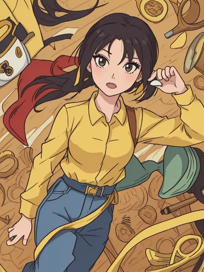 (((anime))) mulan wearing yellow minion Cork Fabric - Made from cork oak bark, occasionally used for bags and accessories. Nail Technician Uniform: Often includes a uniform shirt, pants, and sometimes a smock for nail technicians.