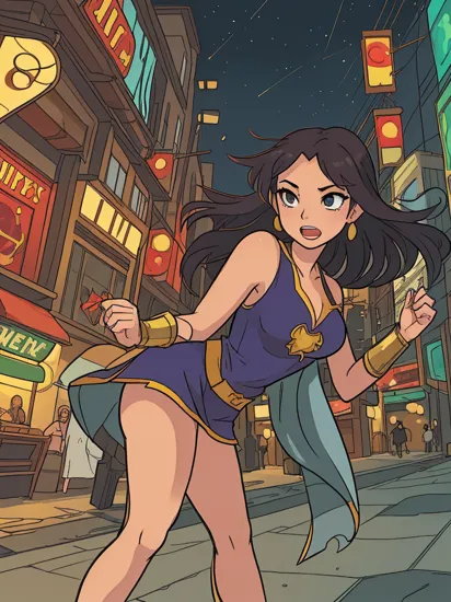  jasmine as a comicbook superhero, city streets, night