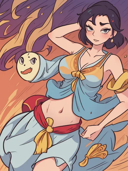 (princess Mulan:1.2), (gigantic breasts, saggy breasts:1.1), (skinny, thin, hipbone:1.1), disney style, cartoony, animated, comic, 2d, vibrant, cute, fantasy, playful, reminiscent of disney series