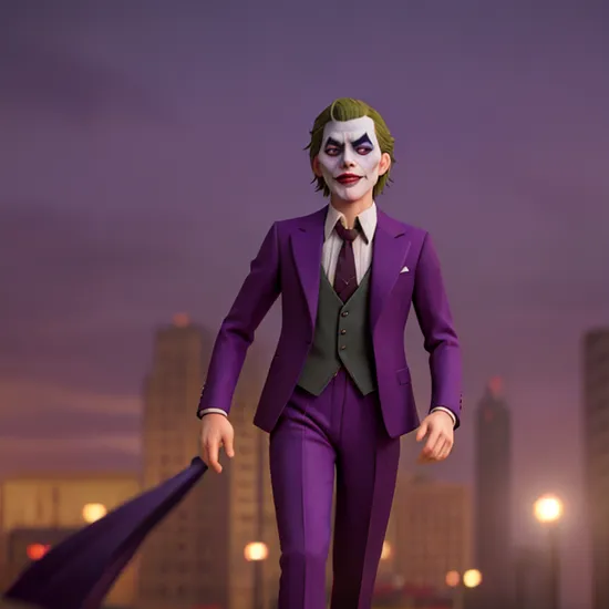 cinematic film still of  
The Joker in manga style with a purple suit and tie in Gotham city universe, shallow depth of field, vignette, highly detailed, high budget, bokeh, cinemascope, moody, epic, gorgeous, film grain, grainy