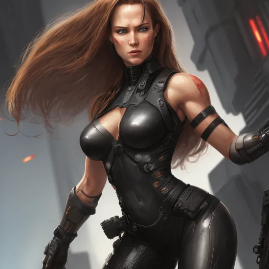 Terminatrix as terminator woman, human with a lot body scratched, in future war, highly detailed