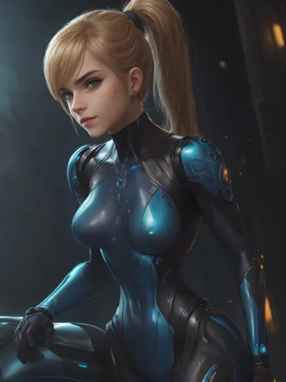 samus aran, ponytail, hair tie, blue gloves, blue bodysuit, high heels, psychedelic organic cyborg, holographic plastic, dramatic lighting, fantasy, intricate, elegant, highly detailed, lifelike, photorealistic, digital painting, artstation, illustration, smooth, sharp focus, art by john collier, (extremely detailed CG unity 8k wallpaper), trending on ArtStation, trending on CGSociety, High Detail, Sharp focus, dramatic, photorealistic, smooth, sharp focus, cinematic lighting, artstation, concept art, photorealistic, elegant, bodysuit, blonde hair, eyeshadow, smile, blue eyes, cyberpunk,1girl, make up, emma watson, sad, cyberpunk, aged down, looking at another, after sex, blood, blood on face,