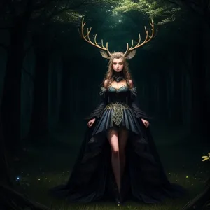 A deer girl that is standing in the grass, full gown, SFW, behance contest winner, fantasy art, magical sparkling colored dust, staggering in its beauty, uniquely beautiful, an epic majestical degen trader, cute forest creature, galactic entity, of a beautiful, beautiful illumination, powerful aura