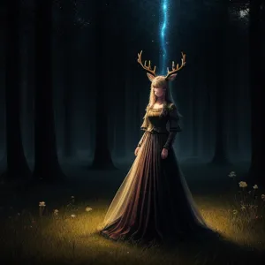 A deer girl that is standing in the grass, full gown, SFW, behance contest winner, fantasy art, magical sparkling colored dust, staggering in its beauty, uniquely beautiful, an epic majestical degen trader, cute forest creature, galactic entity, of a beautiful, beautiful illumination, powerful aura