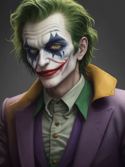 (in Pixar style,Pixar render),Cowboy Shot,((glossy eyes)),(masterpiece, best quality:1.2), high detail, (detailed face), detailed eyes, (beautiful, aesthetic, perfect, delicate, intricate:1.0),  joker painting of a man with green hair and a yellow jacket, digital art by Nicholas Marsicano, reddit, digital art, portrait of joker, portrait of the joker, portrait of a joker, the joker, joker, from joker (2019), #1 digital painting of all time, # 1 digital painting of all time, film still of the joker