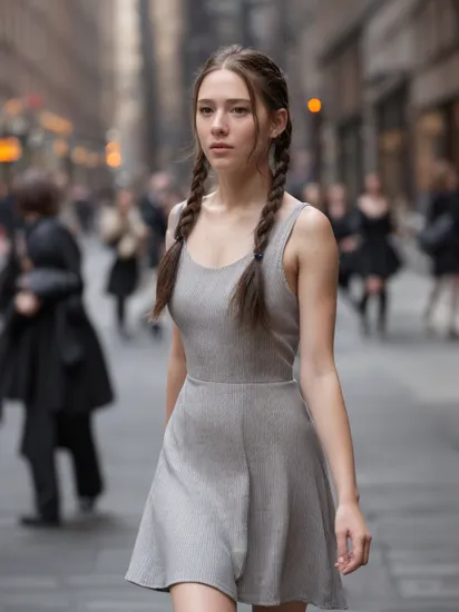 (detailed street photography at 8k:1.1), a nude natural braided silver|black coloured hairstyle british|welsh|dutch girl (walking in Manhattan:1.1), action shot, (natural face:1.2), high skin detail, beautiful hair detail, (atmospheric, cinematic:1.3), (masterpiece photography:1.3), incredible detail, beautiful detail, stunning, perfect, high quality, sharp focus, Bokeh effect