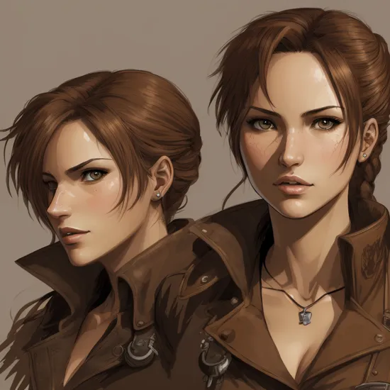evang, vector art, Steampunk Portrait of Lara Croft, detailed, comic style, by Yoji Shinkawa