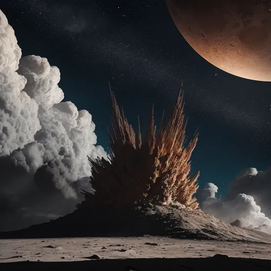 Explosion Artstyle on the moon, astrophotography, surreal, disturbing, photorealistic, high resolution, beautiful, highest quality, masterpiece, highly detailed, 