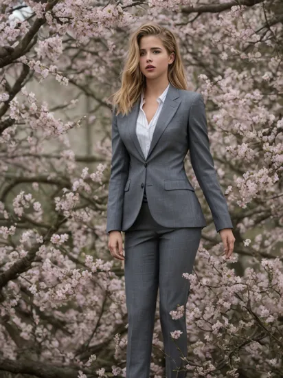 a masterpiece, award winning, best quality, a young woman, perfect face, exciting, upper body, concept art, Candid Cluttered large Techno Emily Bett Rickards, wearing suit designed by Harry Potter, [Cute:Soft:5] hair, Eerie blossoms, Hopeless, Hermitpunk, 80mm, Saturated