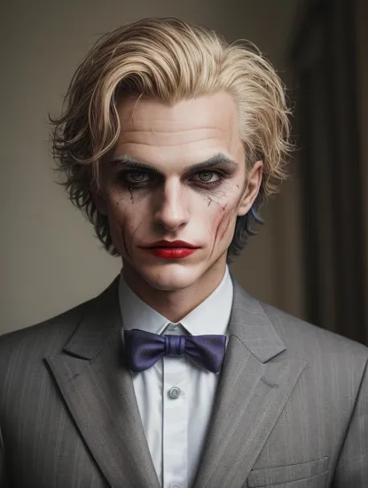 sks man, (alberso:1)  dressed like (The Joker:1) with (serious look:1.5) with multicolor hair looking to the camera,    <lyco:locon_perfecteyes_v1_from_v1_64_32:0.7>
