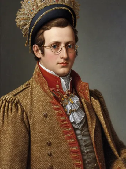 breathtaking, cans, geometric patterns, dynamic pose, Eclectic, colorful, sunglasses and outfit, full body portrait, portrait,close up of a 1600'S (Napoleon Bonaparte of Elements:1.1) Scientist, Foggy conditions, Kinetic Pointillism, alluring, layered textures, 64K,  painting, pavel, sokov