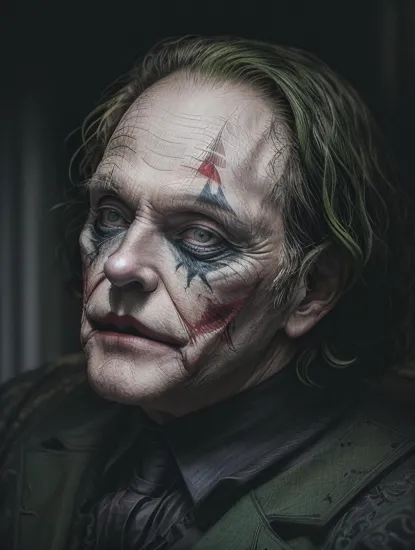 (Movie Still) from The Batman, (extremely intricate:1.3), (realistic), (Anthony Hopkins:1.2) as the Joker, (the Joker's makeup on his face:1.5)