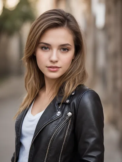 portrait photography, black leather jacket, white tee, Italy background, masterpiece, high quality, soft colors, bokeh, (high detailed skin:1.1)
  luv