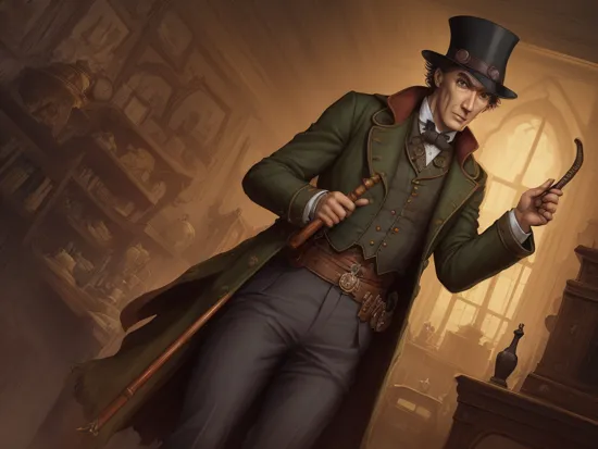 graphic novel, gnoll:1.3, solo, (sherlock holmes outfit:1.3), (detective:1.1),  victorian London, holding exquisite cane,