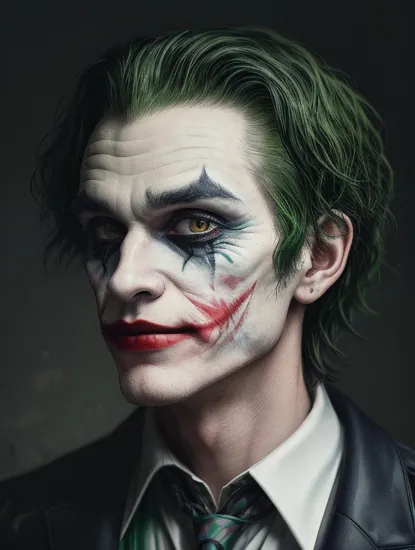 Cowboy Shot,((glossy eyes)),(masterpiece, best quality:1.4)best quality, high detail, (detailed face), detailed eyes, (beautiful, aesthetic, perfect, delicate, intricate:1.0),  joker painting of a man with green hair and a yellow jacket, digital art by Nicholas Marsicano, reddit, digital art, portrait of joker, portrait of the joker, portrait of a joker, the joker, joker, from joker (2019), #1 digital painting of all time, # 1 digital painting of all time, film still of the joker,,,,