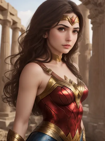 Wonder Woman uniform, Greece Athene temple, sharp focus, portrait shot, soft lighting, (high detailed skin:1.1)
  llane