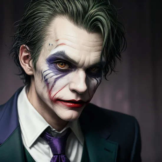 anime artwork of  
The Joker with a purple suit and tie in Gotham city universe, anime style, key visual, vibrant, studio anime,  highly detailed