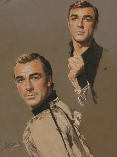 Drawing of young Sean Connery as James Bond by Robert McGinnis  