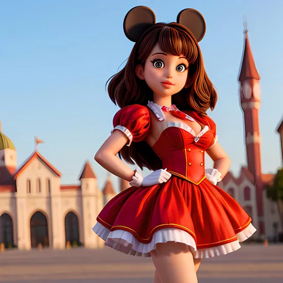 the winner of the competition of the most attractive girl in the world who is dressed in the most attractive and most provocative Minnie Mouse costume. she stands in a pose that accurately describes her primacy in attractiveness
