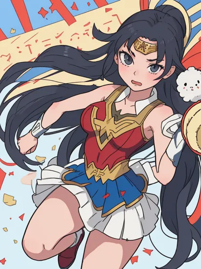 Anime artwork. Wonder Woman as a Cheerleader,  lifting pompoms into the air,  jumping excitedly with friends,  white rabbit,  art by Makoto Shinkai,  art by J.C. Leyendecker
Negative prompt: Photo,  deformed,  black and white,  realism,  disfigured,  low contrast

Steps: 30, Sampler: DPM++ 2M Karras, CFG scale: 7.0, Seed: 2971302457, Size: 832x1216, Model: sdxlNijiSpecial_sdxlNijiSE, Denoising strength: 0, Clip skip: 2, Style Selector Enabled: True, Style Selector Randomize: False, Style Selector Style: base, Version: v1.6.0.75-beta-4-4-gb3d76ba, TaskID: 659060511077453943