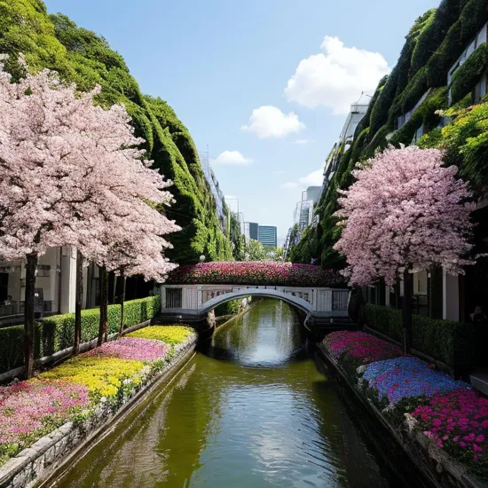 Pixel art tokyo. 3d pixel art 4k wallpaper. incredible pixel art details. flowers. pixel art. lots of flowers in foreground