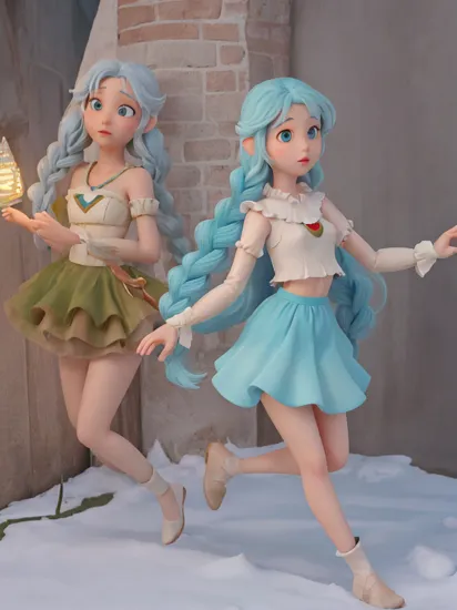 1girl, flat chest, nipples, wide hips,  (absurdly long hair, braid, drill hair, (gradient hair:1.2), (light blue hair, light brown hair):1.2), (snow white eyes:1.2), crop top, frills deeppink fur-trimmed coat, slate gray petticoat, confident, slouching, garden, evening, dewy, whimsical, lush greenery, fanciful sculptures, tranquil <lyco:AOMv2_hard_accent:1>,