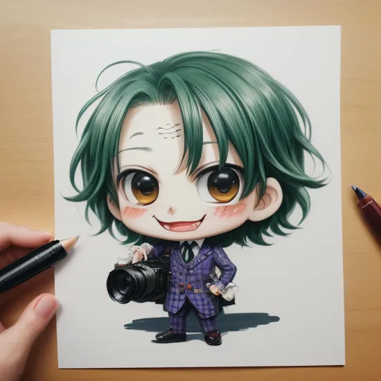 very cute chibi anime style illustration of the joker