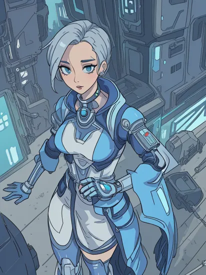 Cinderella as (woman-cyborg), (cyberpunk style), futuristic sity in background, (cybernetic implants:1.3), ultrarealistic, best quality, extremely detailed