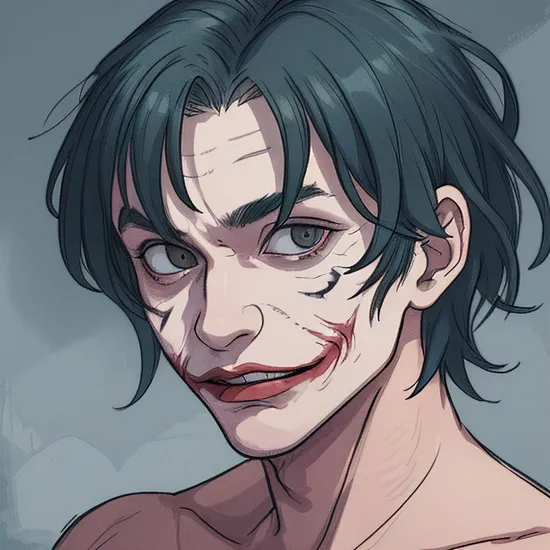 Hyperrealistic art of  
The Joker a naked man in manga style in Gotham city universe, Extremely high-resolution details, photographic, realism pushed to extreme, fine texture, incredibly lifelike