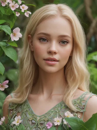 fashion photography portrait of elsa jean, in lush jungle with flowers and birds, 3d render, cgi, symetrical, octane render, 35mm, close up,bokeh, 9:16, (intricate details:1.12), hdr, (intricate details, hyperdetailed:1.15), (natural skin texture, hyperrealism, soft light, sharp:1.2), <lora:elsajean:0.7>