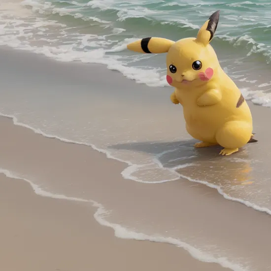 Pikachu on the beach, Very detailed, clean, high quality, sharp image, Eric Wallis