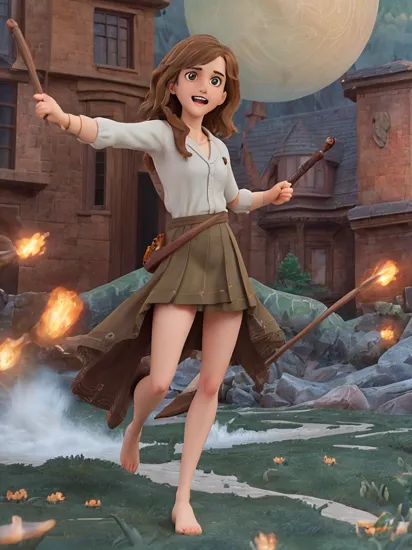 [[Hermione Granger]] (portrayed by Emma Watson fighting with voldemort: 1.3), bushy brown hair and brown eyes, long hair, smile, harry potter movies style, ((detailed facial features)), (((full body))), hogwarts on background, ((((cinematic look)))), soothing tones, insane details, intricate details, hyperdetailed, low contrast, soft cinematic light, dim colors, exposure blend, hdr, faded, slate atmosphere, Studio Ghibli, ArtStation, CGSociety, Intricate, High Detail, Sharp focus, photorealistic art by Midjourney and Greg Rutkowski