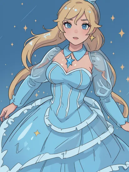 professional detailed (full body) photo, (samus aran:1.2) dressed in (latex strapless (Rosalina blue dress:1.2), (blonde ponytail), (jewelry, blue dress, princess crown, jewel brooch, long wide sleeves), (perfect face, beautiful face, symmetric face), (shiny glossy translucent clothing, gleaming oily latex fabric :1.1), (sparkles, sparkling hair, sparkling clothes, sparkles around face:1.3),
8k, RAW photo, photo-realistic, masterpiece, best quality, absurdres, incredibly absurdres, huge filesize, extremely detailed, High quality texture, physically-based rendering, Ray tracing,