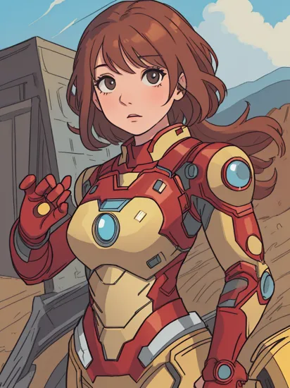 beautiful closeup  photo of (hlh), woman, wearing Iron Man mark IV armored suit, natural lighting, outdoors    