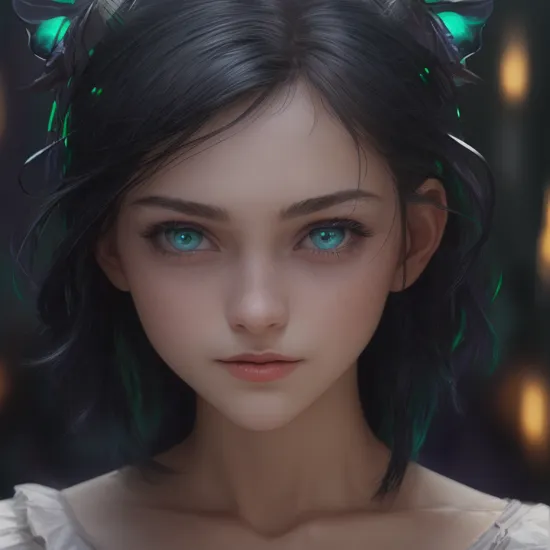 close POV, young adult woman, blue purple green color palette, black hair with dark green shine, two symmetrical antennae on head, big blue eyes sparkling, rings around eyes, two-tone black and red, smiling at the camera, elegant pose, looking at the viewer, vivid stained glass window background, character portrait, 4k wallpaper, aesthetic, masterpiece, award-winning photography, macro photography vivid colors, photorealistic, atmospheric, cinematic, moody, rule of thirds, majestic, detailed, perfect anatomy cowboy shot, contrapposto, looking at viewer, highres, superb, 8k wallpaper, extremely detailed, intricate, volumetric lighting, realistic, realistic lighting, cinematic, 4k, cinematic lighting, 8k, depth of field, masterpiece, perfect, award-winning, hyper-detailed, photorealistic, ultra realistic, realistic light, hard lighting, intricate details, stop motion, hyperfocus, tonemapping, sharp focus, hyper detailed, detailed eyes, eyes focus, highres, (extremely detailed 8k wallpaper:1.1), (mid shot1.25), (portrait:1.25), (solo:1.2), 1girl, (beautiful face:1.15), (nixeu_soft:0.7), (nixeu_white:0.7),