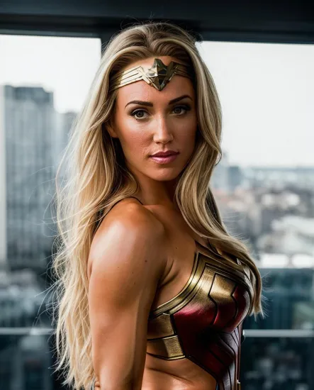 wonder woman with long blonde golden hair. @Laura