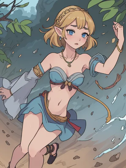 photo of provoking 20yo  MulanWaifu, (photo-realistic, hyper-realistic, RAW photo:1.2), (japanese clothes, kimono), cute face as princess Zelda  ZeldaTOTK, jewelry, blond hair, crown braid, short hair, triforce, solo, earrings, strapless, bare shoulders, bikini, braid, strapless bikini, necklace, bracelet, blue eyes, armlet, looking at viewer, thick eyebrows, alternate costume, hair ornament, hairclip, collarbone,(photorealistic:1.5), low contrast, subsurface scattering, photorealistic hair, dynamic eye shading, facial animation, natural lighting, depth of field, cinematic lighting, matte, ultrarealistic, RAW photo, subsurface scattering, ray traced, cinematic hard lighting, realistic shadows, detailed textures, medium breasts, perfect face, perfect thin body, sexy legs, cute feet, arousing curves, anklet, smooth skin, dynamic pose, tight body, (full-body), color, Hyperfocal, best quality, absurdres, skin pores, intricate detail, intricately detailed face and eyes, sophisticated detail, depth of field, photorealistic, (masterpiece, realistic lighting), low saturation, sharp focus, ultrarealistic,  bokeh, blush, official art, 8k wallpaper, ultra high res, professional photography, HDR, 8K resolution, analogue RAW DSLR