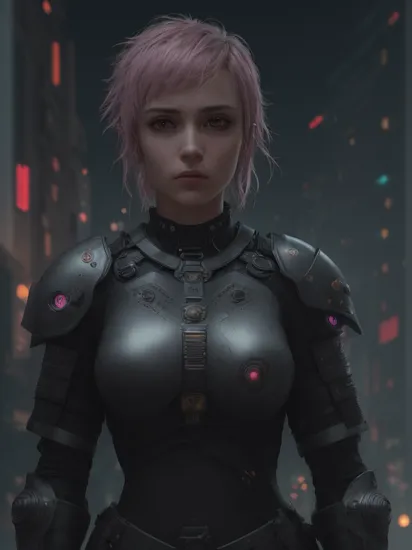 Joan of Arc, Jeanne d'Arc, (reimagined in a cyberpunk universe), (cyberpunk style), (cyberpunk), (cyberpunk outfit), (punk hair), (augmentation), cybernetics, glowing neon lights, cinematic scene, hero view, action pose, beautiful 8k, detailed background, masterpiece, best quality, high quality, absurdres, vivid., (Extremely Detailed Oil Painting:1.2), glow effects, godrays, Hand drawn, render, 8k, octane render, cinema 4d, blender, dark, atmospheric 4k ultra detailed, cinematic sensual, Sharp focus, humorous illustration, big depth of field, Masterpiece, colors, 3d octane render, 4k, concept art, trending on artstation, hyperrealistic, Vivid colors, extremely detailed CG unity 8k wallpaper, trending on ArtStation, trending on CGSociety, Intricate, High Detail, dramatic, absurdes,