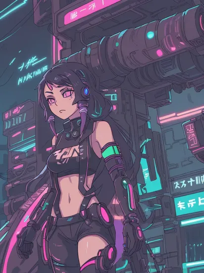  JasmineWaifu, (multi-tied hair, long hair), (jewelry), casual outfit , (cyberpunk settings, , Neonpunkai, neon, futuristic clothes) (, science-fiction , robotic arm , hacker , dystopian, futuristic, dirty environment , night time, darkness, neon lights) (masterpiece, best quality)