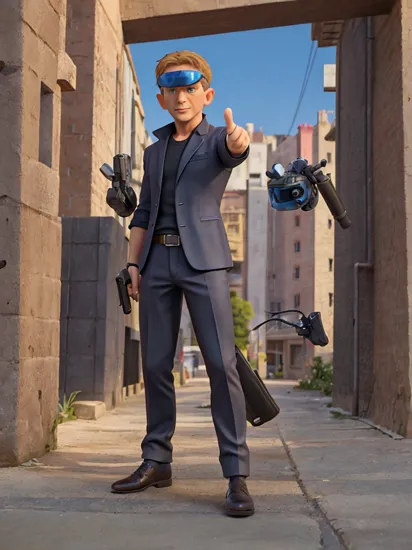 Anime Artwork,  Daniel Craig as James Bond,  wearing VR helmet,  pointing with a gun,  cyberpunk,  art by Masamune Shirow