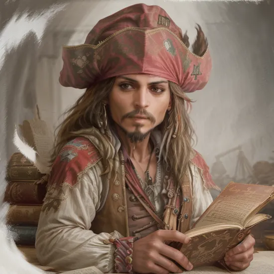 In the style of 2.5d: Captain Jack sparrow on a book
