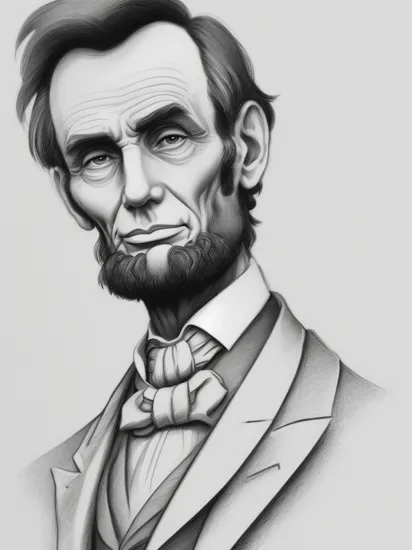 () a cartoon, a close up comic book panel  of abraham lincoln by fm1, black and white ink sketch