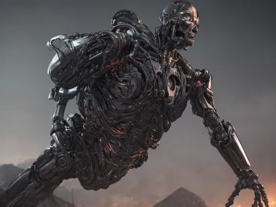 terminator, dark theme, anatomically correct unspeakable unimaginable robot creature, 4k, realistic, highest quality, redshift render, cinematic, elegant, hyperrealistic, octane render, unreal, high definition, highly detailed, photo taken with Sony a7R camera, DSLR lens, trending on artstation, 